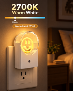 Veilleuse LED à brancher, nouveauté, avec capteur de lumière, blanc chaud 2700K, motif Smiley, pour chambre et couloir - Product Image 4
