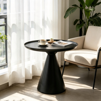 Table d'appoint moderne avec plateau en métal noir mat et base conique, table basse, meubles de salon