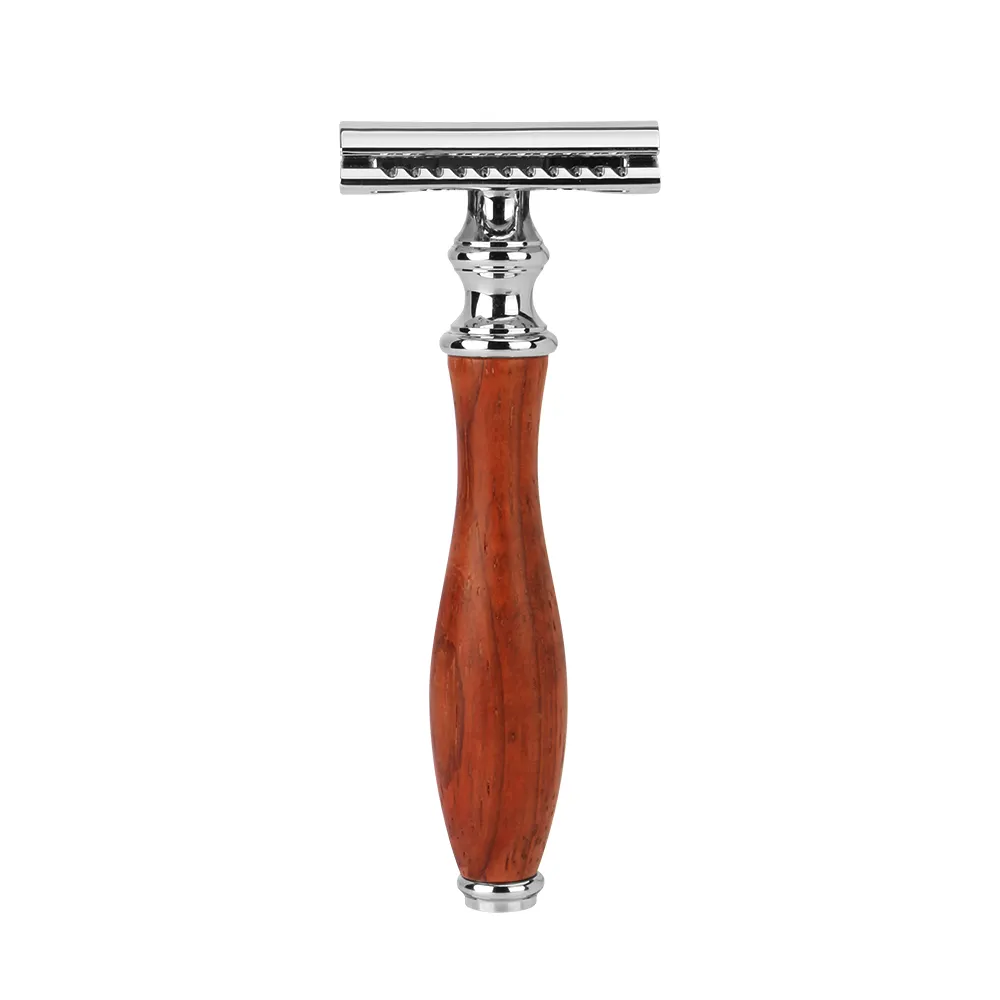 Maquinilla de afeitar de seguridad ajustable, mango de madera, respetuoso con el medio ambiente, de doble filo, de acero inoxidable
