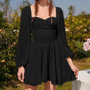 Abito Elegante Vintage da <span class=keywords><strong>Donna</strong></span> Casual con Colletto Quadrato in Chiffon Trasparente e Tulle, Vestito <span class=keywords><strong>Principessa</strong></span> Traspirante e Lavabile - Product Image 3