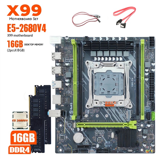 Amentmen X99 Gaming Motherboard Set with E5 2680 V4 CPU DDR4 8Gx2 2133MHz Dual Channel ECC RAM M.2 NVME for Desktop