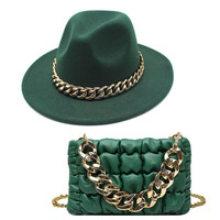 En Gros Ensemble Sac à Main Grande Chaîne Polyvalent et Chapeau Fedora de Loisirs Tendance pour Femme