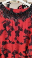 Robe Abaya Rouge Fantaisie en Coton Doux à Imprimé Numérique et Perles pour Femmes Musulmanes du Moyen-Orient, Style Algérien, Idéale pour l'Été et les Soirées