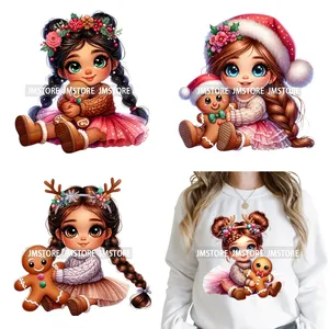 Holly Hispanik Girls Santa Mexican Natal boneka jahe besi dapat dicuci DTF Transfer stiker siap untuk menekan untuk tekstil - Product Image 1