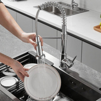 360 °   Robinet de cuisine rotatif argenté, robinet de cuisine classique à ressort extractible avec douchette extractible