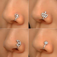 À la mode Non-Piercing Indien Or Couleur Nez Anneaux Conception Cuivre U Forme Pince-Nez Zircon Étoile Lune Coeur Faux-Nez Anneau pour les Femmes