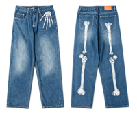 Jean baggy pour homme de haute qualité, style streetwear Y2K, coupe droite, taille mi-haute, délavé, brodé, écologique