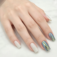 Ongles à presser en ABS brillant effet chrome Aurora blanc laiteux, carrés moyens, pré-dessinés, réutilisables, ensemble de salon 24 pièces