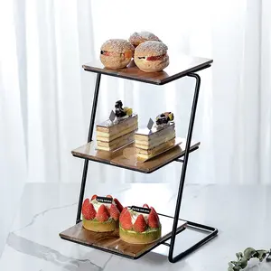 Manufacturers direct three layer dessert tray Nordic creative Acacia wood cake stand multi-layer fruit dessert display stand