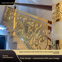 Rampe d'escalier classique en cuivre et aluminium, à cinq barres, pour intérieur, personnalisable, fixation au sol