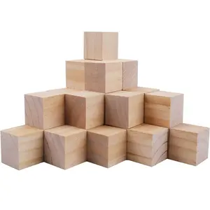 Blocs de cubes en bois non finis pour la fabrication d'artisanat, blocs carrés en bois, cubes en bois pour l'artisanat et les projets de bricolage