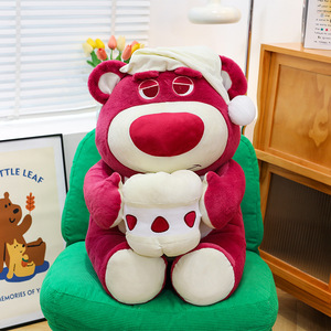 Peluche Orsetto Fragola Cartoon, Bambola Orsetto Unisex Antistress, Cuscino Morbidissimo in Cotone PP Lavabile per Dormire - Product Image 3