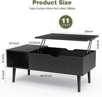 Table basse élévatrice moderne Meubles en bois avec étagères de rangement et compartiment caché pour salon et bureau (noir)