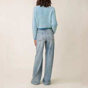 <span class=keywords><strong>Cardigan</strong></span> da <span class=keywords><strong>donna</strong></span> in maglia azzurra: un cappotto testurizzato con tasche con un frontale abbottonato, adatto per il Casual retrò - Product Image 4