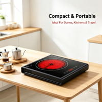 Cuisinière infrarouge portable 2000W, plaque de cuisson électrique en céramique à commande tactile, compatible avec plusieurs ustensiles de cuisine, cuisinière domestique