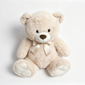 Oso de peluche personalizado color crema, oso de peluche con lazo, oso de peluche neutro, oso de peluche suave sentado - Product Image 1