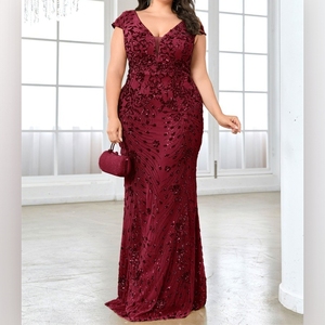 New Plus Size Women's <b>Sequin</b> Evening Dress Ball Gown Fitted Fishtail Sleeveless Dresses Fashion - Product Image 3