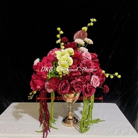FB1246 Centre de table classique pour événements, décoration florale, boule de fleurs artificielle de 50 cm, bordeaux et vert, boule de fleurs artificielle Phalaenopsis