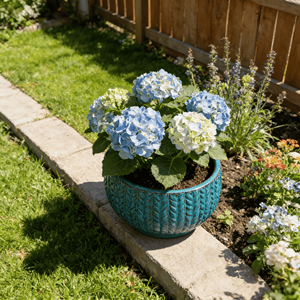 Pot de fleurs en céramique de style américain, bleu turquoise, motif elliptique, finition émaillée, trou de drainage, écologique, durable, pour la maison et le jardin - Product Image 1