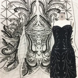 Черная элегантная вышитая бисером Кружевная аппликация для вечернего платья