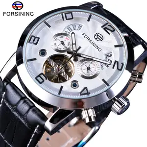 Forsining 5 Tourbillion onda moda Dial diseño Multi función pantalla hombres relojes de marca de lujo reloj automático reloj