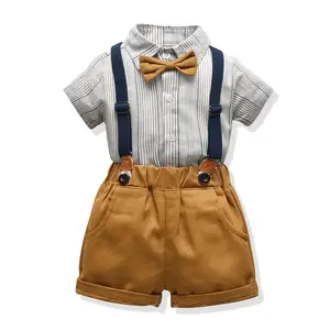 New Coreano di Estate Bel Ragazzo a Maniche Corte T-Camicia a Righe Bicchierini Bambini Occidentali Bib Suit Abbigliamento