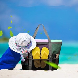 Bolso de viaje grande de malla para la playa, bolso de playa familiar con 9 bolsillos, bolsa de toalla de playa, carrito de ducha ligero para vacaciones - Product Image 5