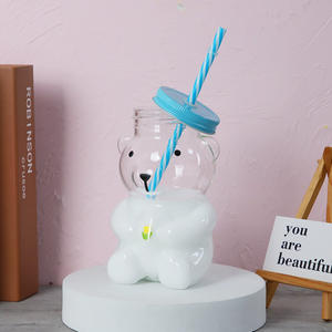 <span class=keywords><strong>Bear</strong></span> Animal Design Estilo Coreano Copo De Vidro Copo De Leite Reutilizável Portátil Screw-On Lid Máquina de Lavar Louça Microondas Seguro para Presente De Férias - Product Image 2