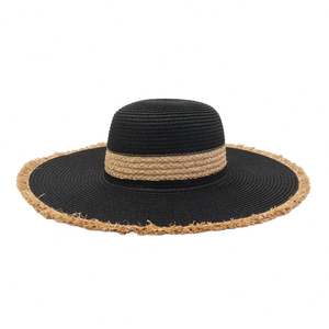 Sombrero de Paja de Ala Ancha J347 con Bordes Deshilachados y Bordado a Mano, Estilo Ligero para Protección Solar en Pesca y Viajes - Product Image 1