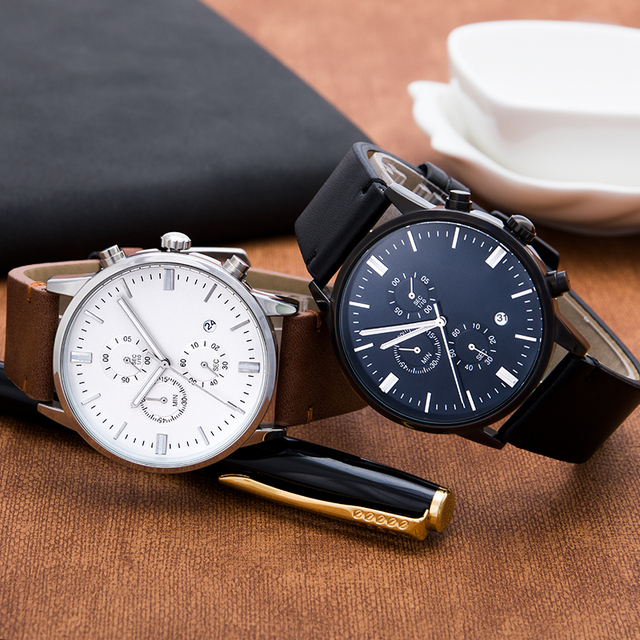 Custom Men Wristwatch PU Leather Quartz Wrist Watch for Men
