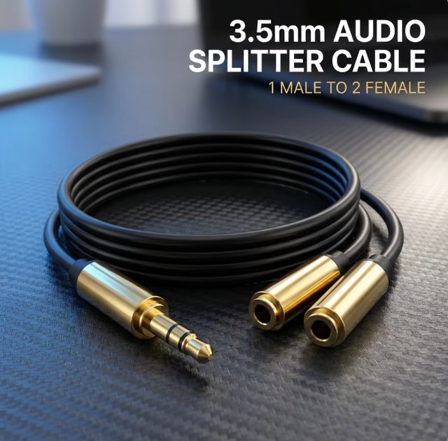 Premium 3.5mm Audio Splitter 1 Male to 2 Female Gold Plated Headphone Adapter for Sharing Music Gaming Laptop Wholesale