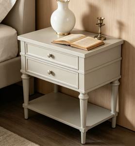 Premium Light Grey Solid Wood Nightstand,2 Drawers Open Bottom Shelf Turned Leg Bedside Cabinet for Coastal Bedroom <b>Night</b> <b>Stand</b> - Product Image 6