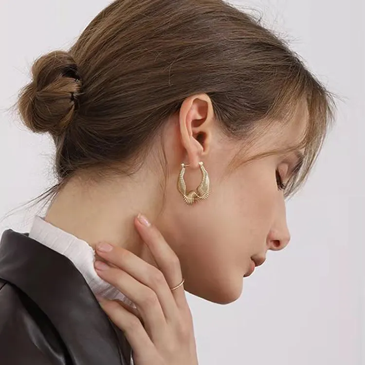 Minimalist designer inspired earrings Hypoallergenic stainless steel women's Jewelry 18K gold plated guitar string earrings