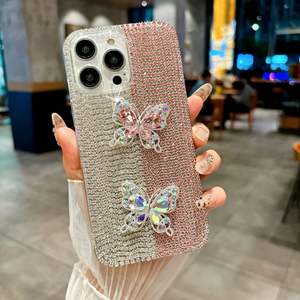 Luxe plein diamant pour iPhone 16Pro coque de <span class=keywords><strong>téléphone</strong></span> 15Max Bling cristal papillon 14Plus brillant perle fleur 13 Anti-chute 12 couverture - Product Image 6