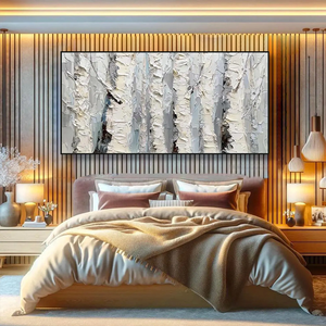 Textura abedul árbol pared arte bosque paisaje pintura al óleo sobre lienzo Horizontal blanco gris pintado a mano - Product Image 6