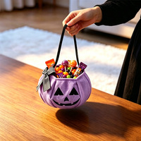 Sac en velours peluche citrouille pour enfants, Halloween, bonbons, nœud papillon, imprimé sérigraphié, seau à bonbons, cadeaux de mariage, rangement