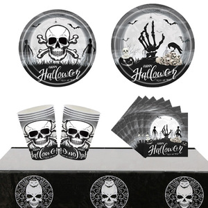 Halloween <b>Paper</b> Plates 9 Inch Round Spooky Skull Design Party Tableware Decorations - Product Image 5
