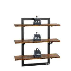 Iron And Wood Wall Mounted Floating <b>Shelf</b> 3 Tier Detachable Storage <b>Rack</b> For Living Room Kitchen Bathroom - Product Image 5