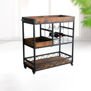 Iron Wine Beverage Kitchen Storage Rack With Wheeled Mobile Display Rack For Hotel Supply