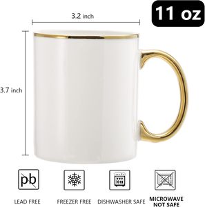 Taza <span class=keywords><strong>de</strong></span> Sublimación Blanca <span class=keywords><strong>de</strong></span> 11 oz con Borde y Asa Dorados, Taza <span class=keywords><strong>de</strong></span> Café <span class=keywords><strong>de</strong></span> Cerámica Personalizada - Product Image 2