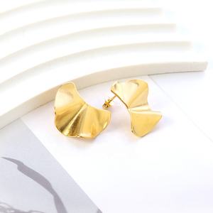 Wholesale Custom Minimalist Stainless Steel <b>Earrings</b> 18K Gold Plated Women Irregular Glossy Bump Fan Shape <b>Stud</b> <b>Earrings</b> - Product Image 5