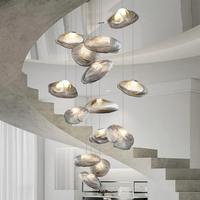 Lustre moderne en verre fait main sur mesure de grande taille pour escalier de duplex, décoration de luxe pour salon, luminaire suspendu