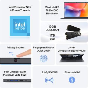 15.6 inç oyun dizüstü 2025 parmak izi kilidini 16GB RAM 512GB SSD Intel12th Gen N95 işlemci FHD 1920*1080 dizüstü bilgisayar - Product Image 2