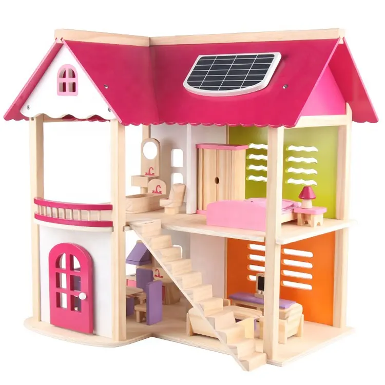 Деревянные домики, игрушечный деревянный кукольный домик/Детская деревянная кукольная вилла с кукольной мебелью, кукольный домик