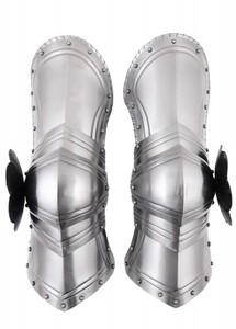 Par de Protectores de Pierna Góticos Antiguos de Acero Pulido Duradero, Armadura de Pierna Estilo Medieval, Accesorio de Disfraz de Metal Hecho a Mano - Product Image 2