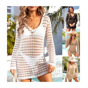 C0047 New Arriving Design Knit Crochet Dress Casual Crochet Bikini Cover Up Sexy Women Beach Bathing Suits