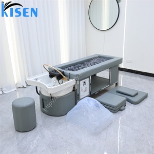 Kisen Barbershop Essential Shampoo Chair Head Spa <b>Bed</b> Scalp Body Sauna Massage Table Water Circulation <b>LED</b> Light Therapy System - Product Image 1