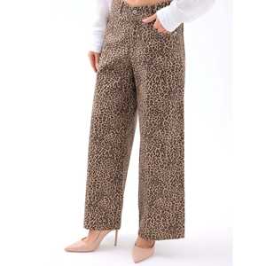 กางเกงขากว้างพิมพ์ลายสำหรับผู้หญิงจากมิวนิก พร้อมกระดุมปิดลายเสือดาว กางเกงเอวสูงสำหรับใส่ลำลอง - Product Image 1