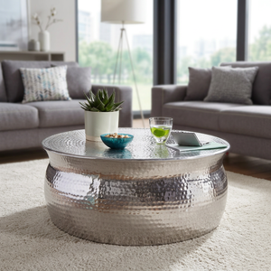 AK Brass High Quality Metal Round Hammered <b>Coffee</b> <b>Table</b> <b>Silver</b> Finished At Low Price For Balcony Furniture / Room Furniture - Product Image 2