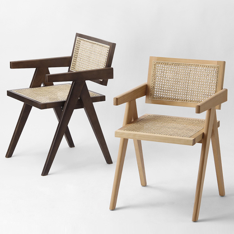 Современный скандинавский ротанговый обеденный стул из натурального дерева черного и коричневого цвета с рамой из цельного дерева, обеденный стул Cesca
